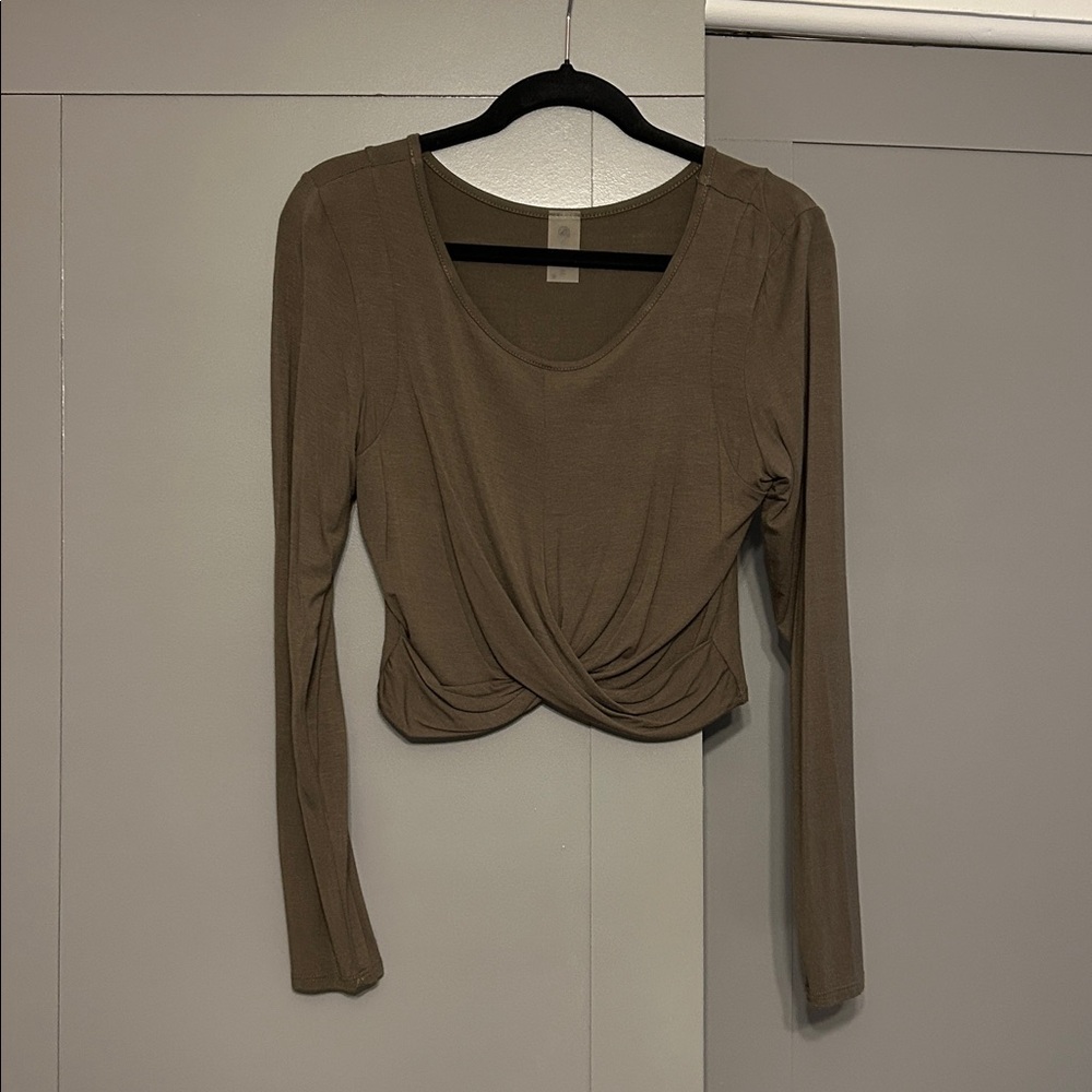 Olive/Hunter Green Long Sleeve Twist Crop Top